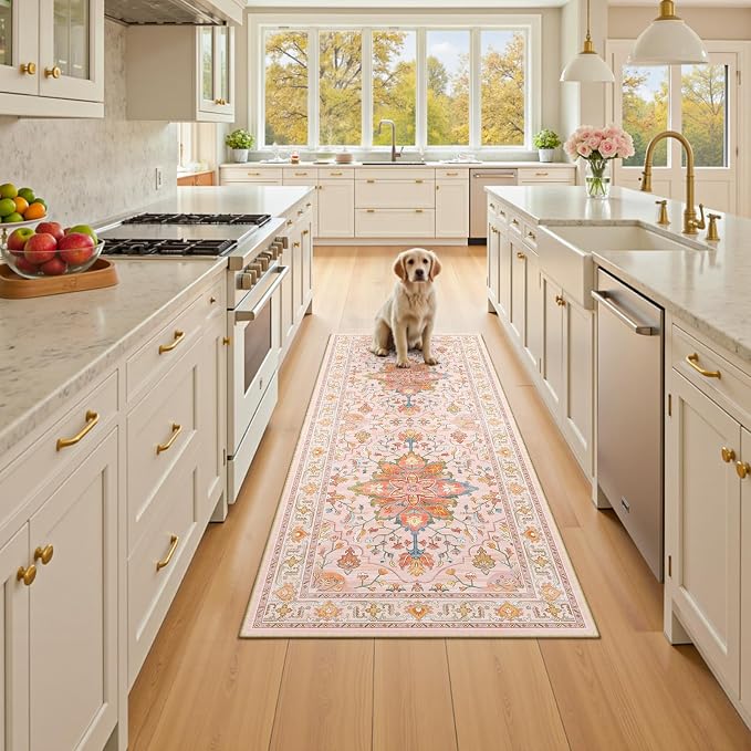 RELEANY Area Rugs Runner 2'x5' Washable Non-Slip, Floral Vintage Distress - Image 2