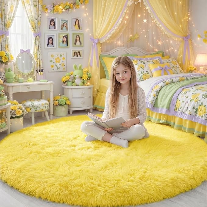 Amdrebio Yellow Round Circle Area Rug 4Ft - Image 8