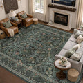 Washable Area Rug 9x12 Living Room, Ultra Soft Dark Floral Large Washable Rugs by Evyhood