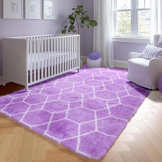 ONASAR Area Rugs for Bedroom Living Room, 4x6 Fluffy Purple and White Throw Rug - Image 8