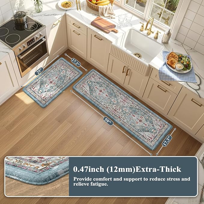 Collive Boho Kitchen Rugs and Mats 2PCS Cushioned Anti-Fatigue Floor Mat - Image 2