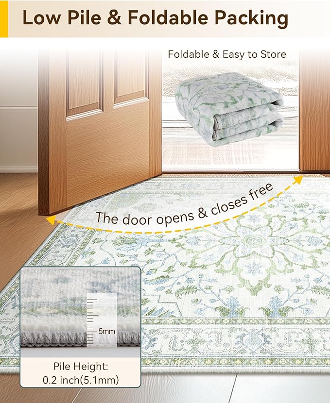 RELEANY Area Rugs Large 10'x14' Washable Non-Slip, Floral Vintage Distress - Image 4