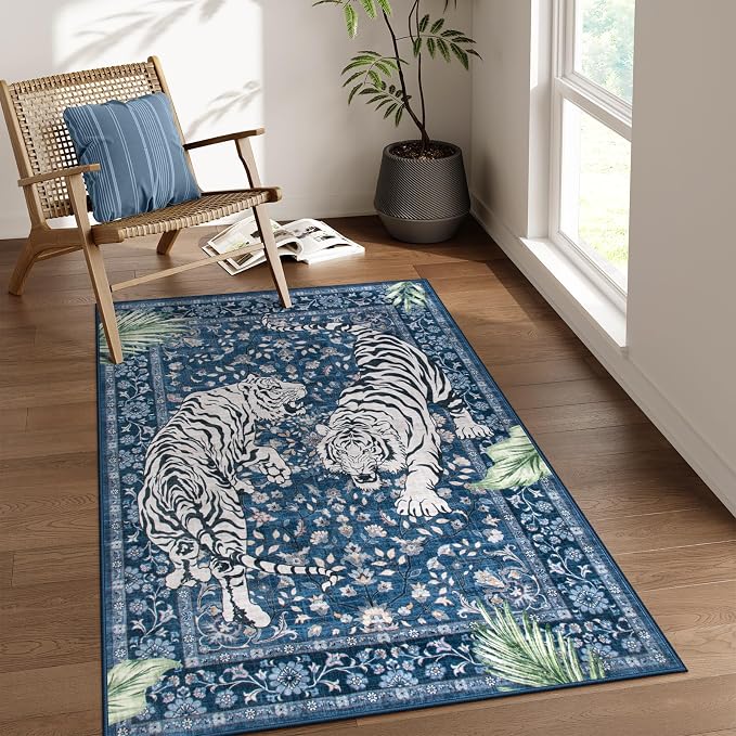 Moynesa Tiger Machine Washable Rug, 3x5 Entry Area Rug Non Slip Vintage Soft Rug by Moynesa