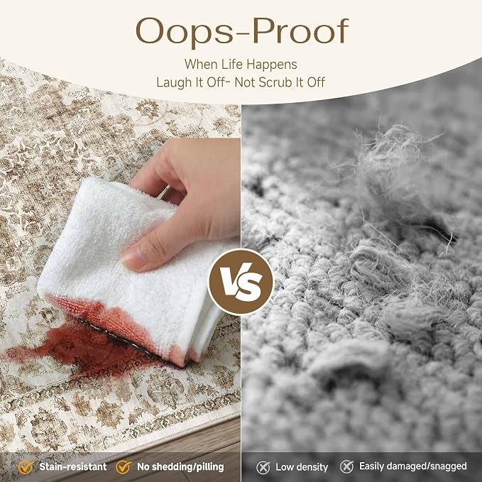 2x6 Washable Neutral Runner Rug Brown Vintage Hallway Kitchen Carpet Non-Slip - Image 5