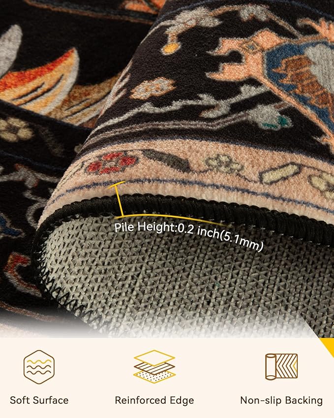RELEANY Area Rugs Round 5ft Washable Non-Slip, Floral Vintage Distress - Image 4