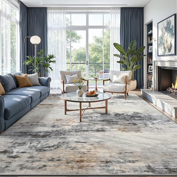 Toneed Abstract Area Rug 7x9 Modern Washable Rug Soft Non Slip Rug Low Pile - Image 4