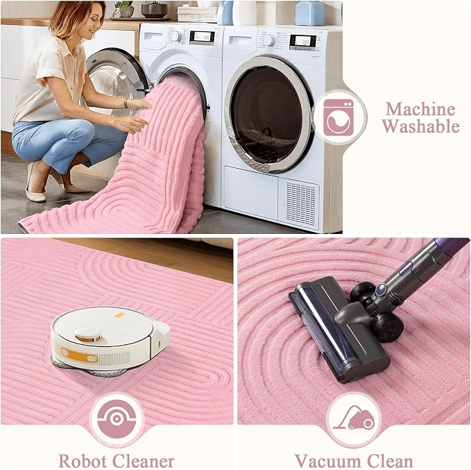 Pauwer Pink Area Rug for Girls Bedroom 8x10 Soft Fluffy Non Slip Machine - Image 6