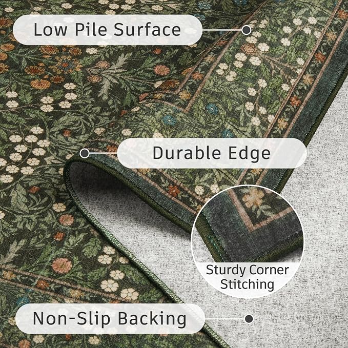 DCX Green Area Rug 9x12, Machine Washable Non Slip Stain Resistant Soft Vintage - Image 6