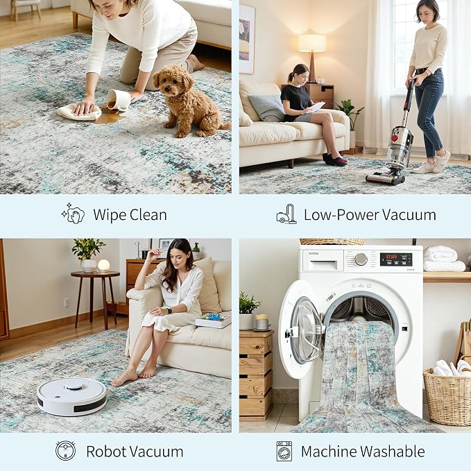 Area Rugs 10x14 Living Room: Large Soft Washable Rug Modern Abstract Anti-Skid - Image 5