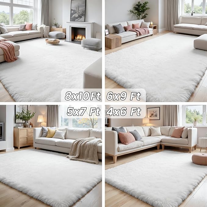 8x10 Area Rugs for Living Room:Ultra Soft Fluffy Shag White Rugs for Bedroom - Image 7