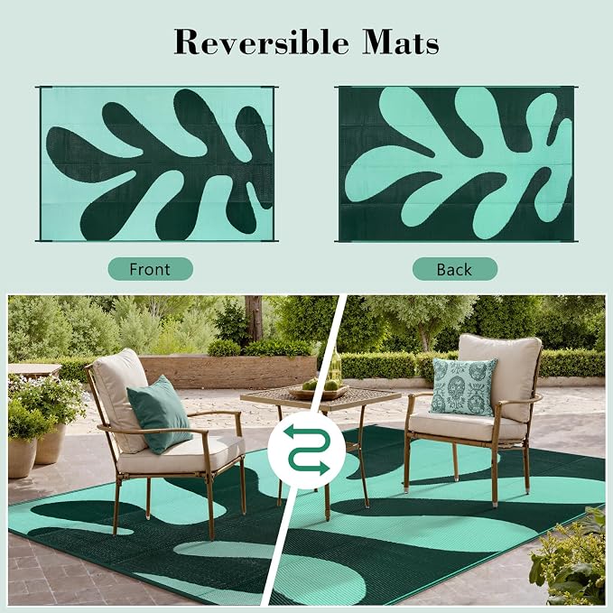 Lahome Plastic Coastal Coral 9x12 Outdoor Rug, Large Waterproof Outdoor Rug - Image 4