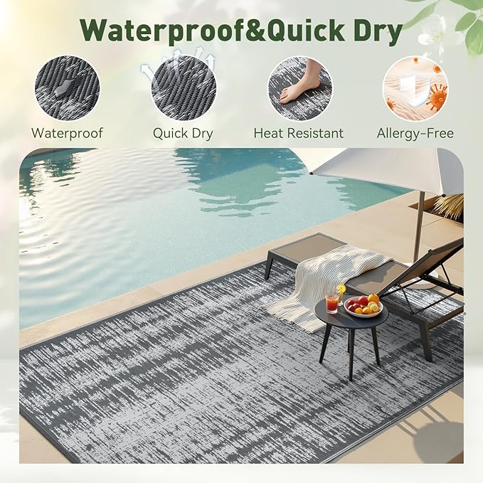 MontVoo Outdoor Rug Waterproof 5x8 ft Outdoor Carpet Patio Rug Mat Reversible - Image 2