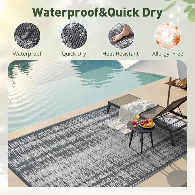 MontVoo Outdoor Rug Waterproof 6x9 ft Outdoor Carpet Patio Rug Mat Reversible - Image 2