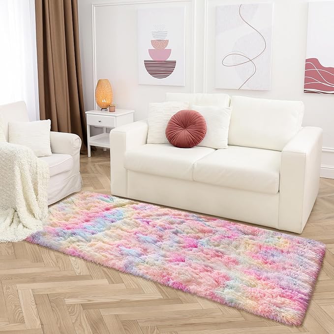2x6 Ft Rainbow Rug for Girls Bedroom Colorful Area Rug Unicorn Rugs for Girls - Image 2