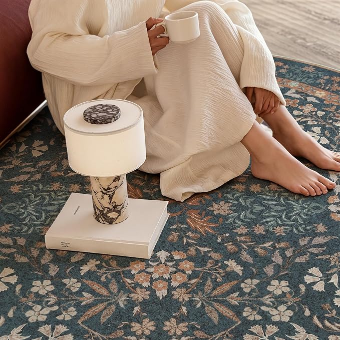 jinchan Zenith Round Rug 4ft Area Rug Soft 4'Round Floral Aesthetic Rug - Image 5