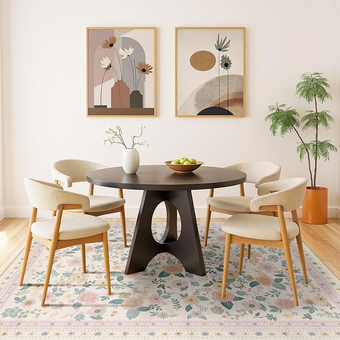 4x6 Area Rugs, Washable Floral Rug, Low Pile Non-Slip Carpet, Flower Rug - Image 8