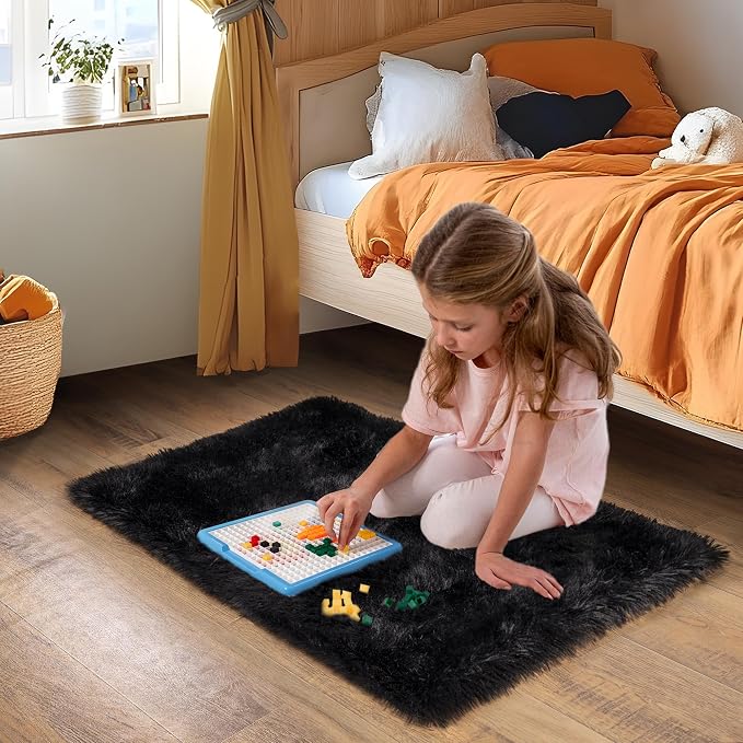 Small Black Area Rug, 2x3 Rug for Bedroom Shaggy Throw Rugs for Dorm Rug - Image 6