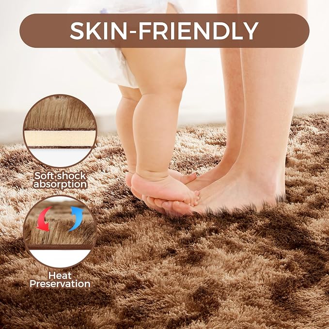 Ultra Soft Rug for Living Room, 8X10 Tie-Dyed Coffee Fluffy Shag Area Rug for - Image 4