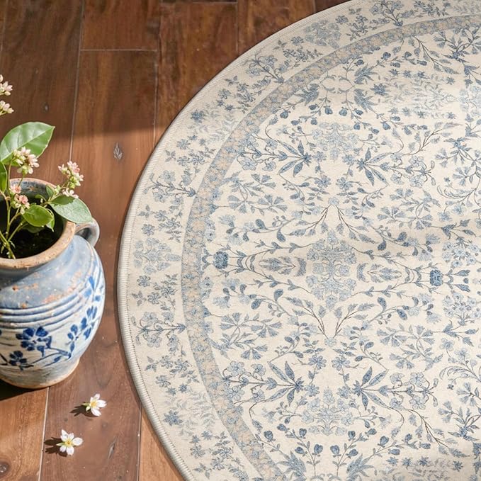 jinchan Zenith Blue Floral Area Rug - Image 2