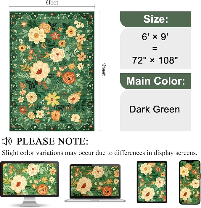 DUKINO 6x9 Area Rug, Floral Rugs - Image 2