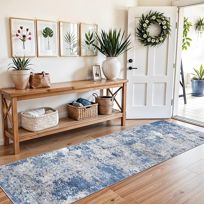 2x8 Washable Non-Slip Hallway Runner Rug – Modern Coastal Abstract Neutral - Image 3