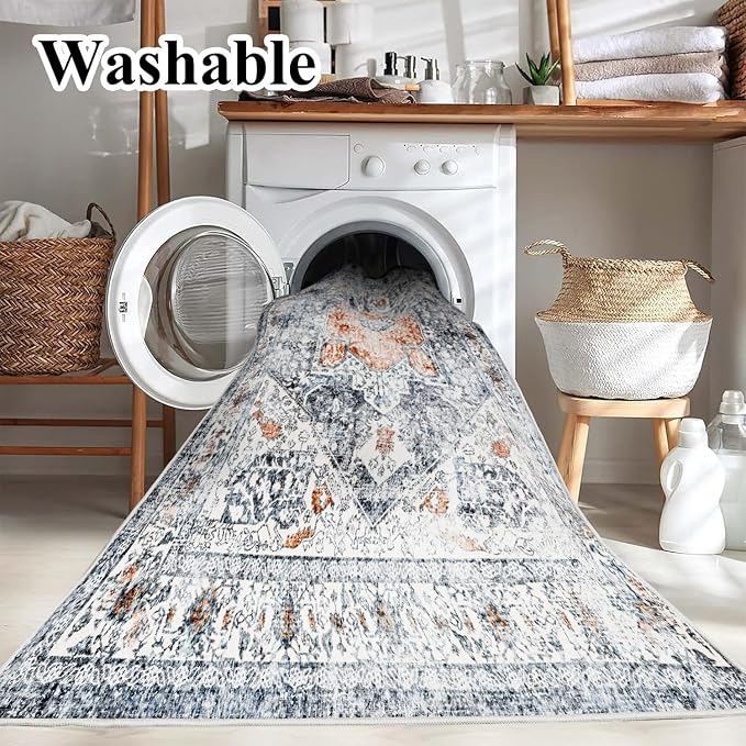 CHAMPLANT Area Rug 8x10 Washable Rug Orange Gray Vintage Traditional Mat - Image 2