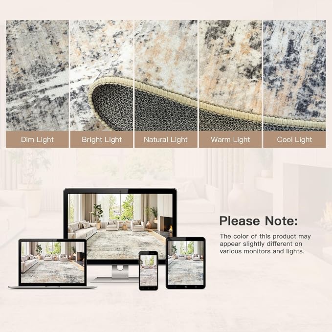 Lofus 10x14 Area Rug for Living Room, Neutral Modern Washable Carpet for - Image 8
