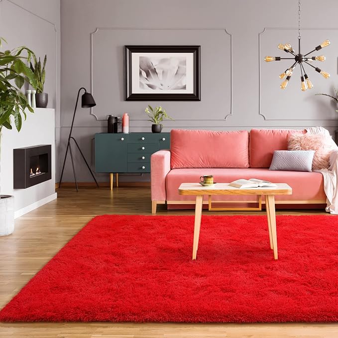 BENRON Fluffy Red Rugs for Living Room Bedroom 4x6, Soft Plush Fuzzy Shaggy - Image 4