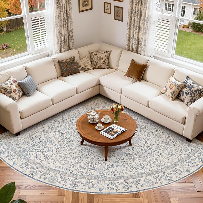 jinchan Zenith Corner Rug 7x7 Area Rug Floral Soft Aesthetic Rug Non-Slip Low by JINCHAN