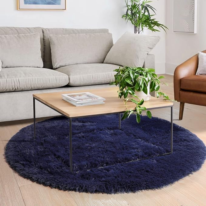 Amdrebio Dark Navy Round Rug 4Ft - Image 5