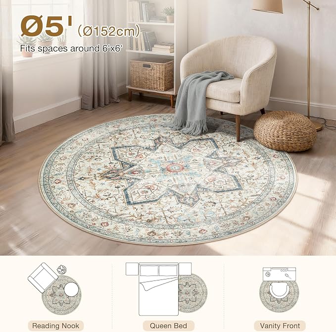 Tortania 5' Round Area Rug Living Room Rugs - Image 8