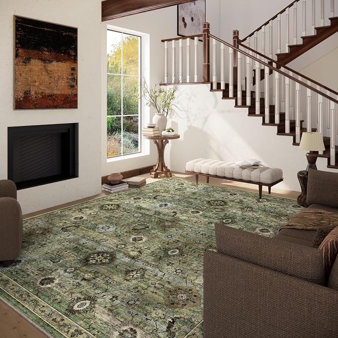 Washable Area Rugs for Living Room: 8x10 Rug Boho Vintage Rugs Stain Resistant - Image 2