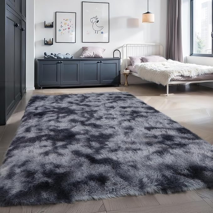 KICHOWUA Area Rug 5x7 Dark Grey Fluffy Shag - Image 6