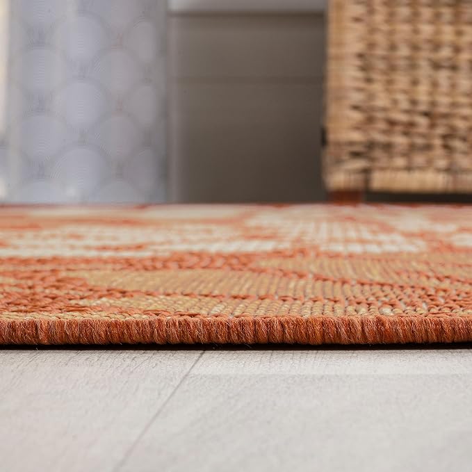JONATHAN Y Floral Textured Weave Indoor Outdoor Area Rug 3X5 Orange/Cream - Image 6