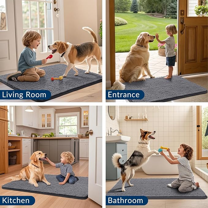 Smiry Dog Door Mat for Muddy Paws 48x30, Absorbent Dirt Trapper, Non-Slip - Image 7