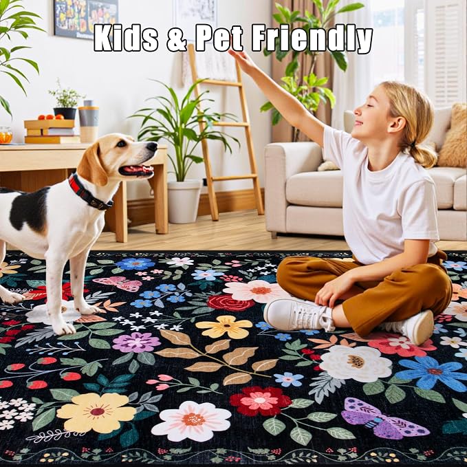 10x12 Area Rugs for Living Room: Floral Washable Rug Vintage Large Soft Boho - Image 7
