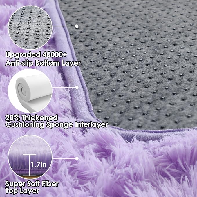 ONASAR Purple Rugs for Living Room Bedroom, 5x8 Fluffy Bedside Area Rug - Image 3