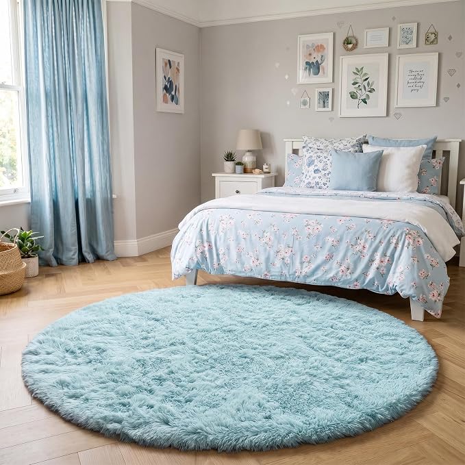 Amdrebio Light Blue Round Circle Area Rug 6Ft - Image 3