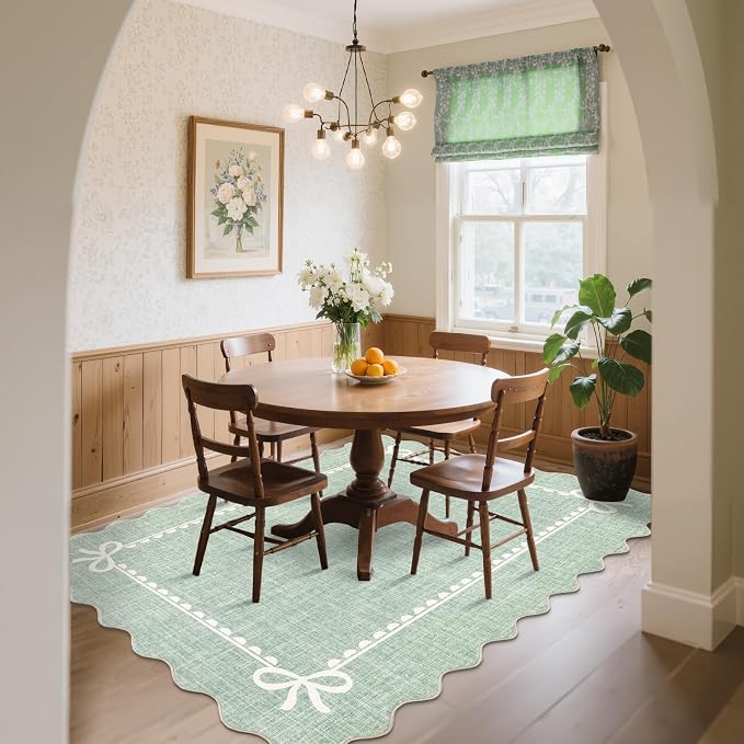 GarveeHome Scalloped Bow Rug for Living Room, Sage Green Rug for Dorm, Washable - Image 3