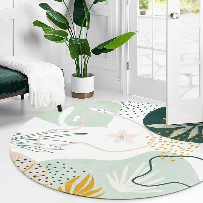 Lahome Boho Round Rugs - 4Ft Washable Non-Slip Small Round Area Rug Throw Soft - Image 5