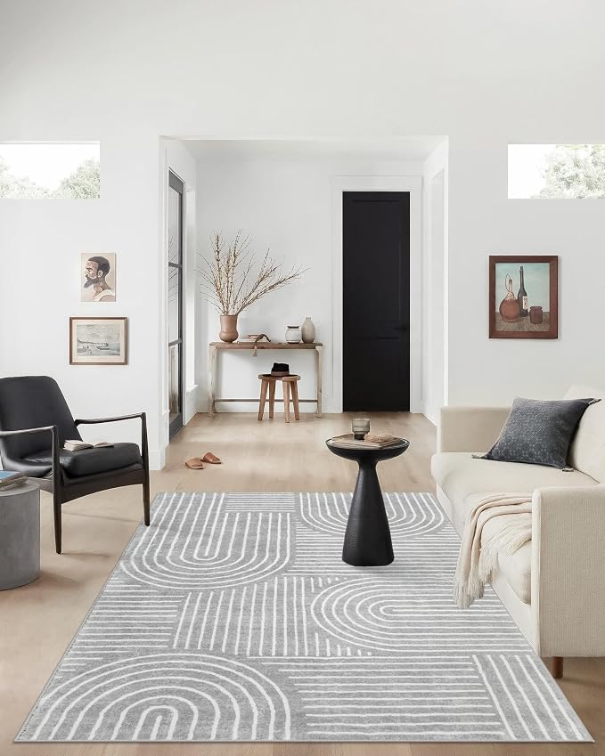 Lahome Abstract Washable Rugs, Soft Area Rugs 4x6 Non-Slip Grey Rug - Image 5