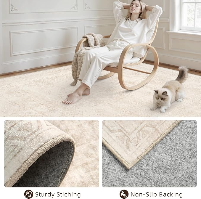 2'6''x8' Hallway Washable Runner Rug: Vintage Boho Neutral Kitchen Rug Soft - Image 6