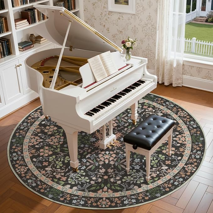 jinchan Zenith Round Rug 8ft Area Rug Soft 8'Round Vintage Floral Rug Non-Slip - Image 2