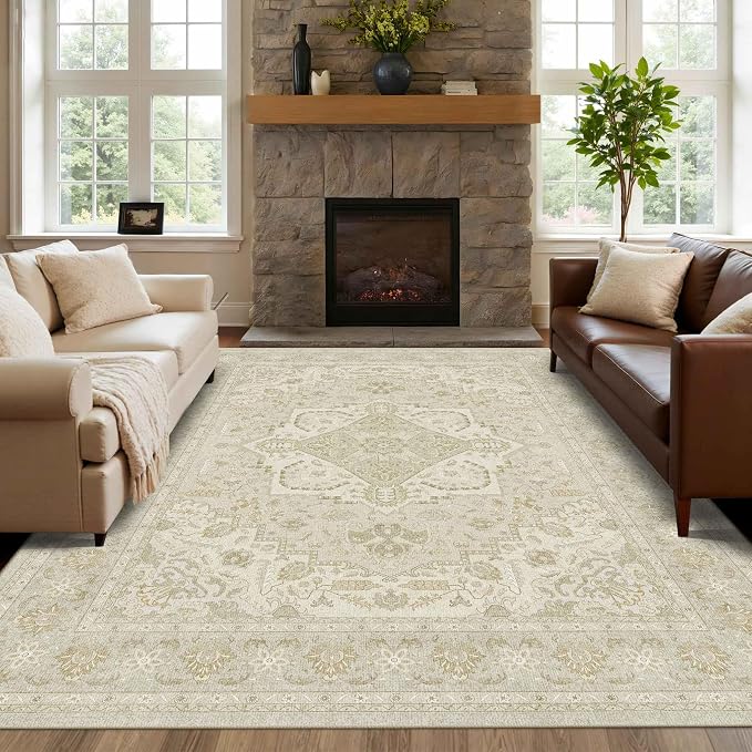 Latte&Fog 6x9 Area Rugs for Living Room, Large Vintage Beige Washable Rug by LatteFog