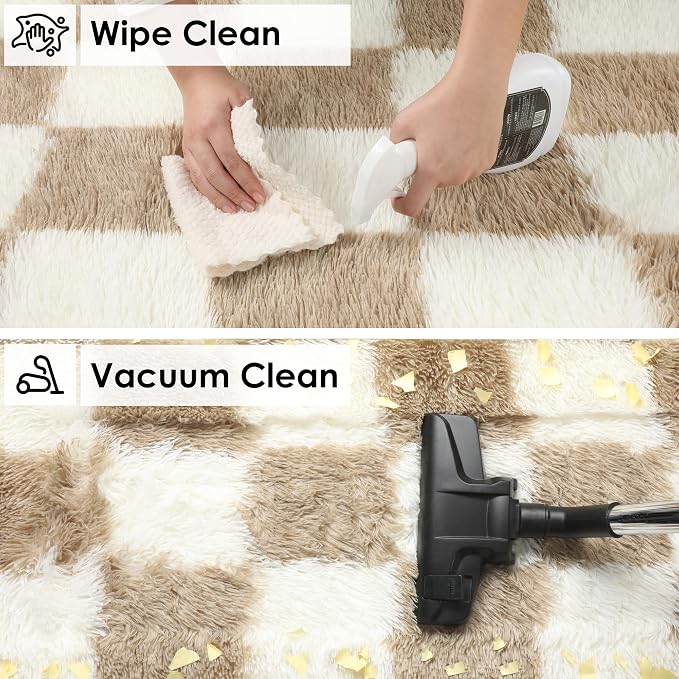 KICMOR 3x5 Rugs for Bedroom Bedside, Soft Fluffy Checkered Shag Area Rug Small - Image 4