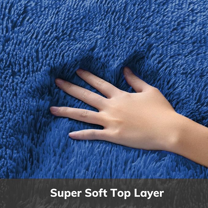 Ophanie Round Rug 5Ft Blue Circle Area Rug, Boys Room Decor, Fluffy Fuzzy - Image 2