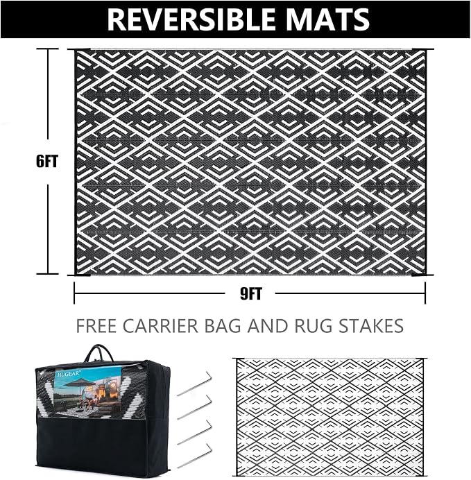 HUGEAR RV Outdoor Rug Waterproof Mat Outdoor Rugs 6'x9' - Image 2