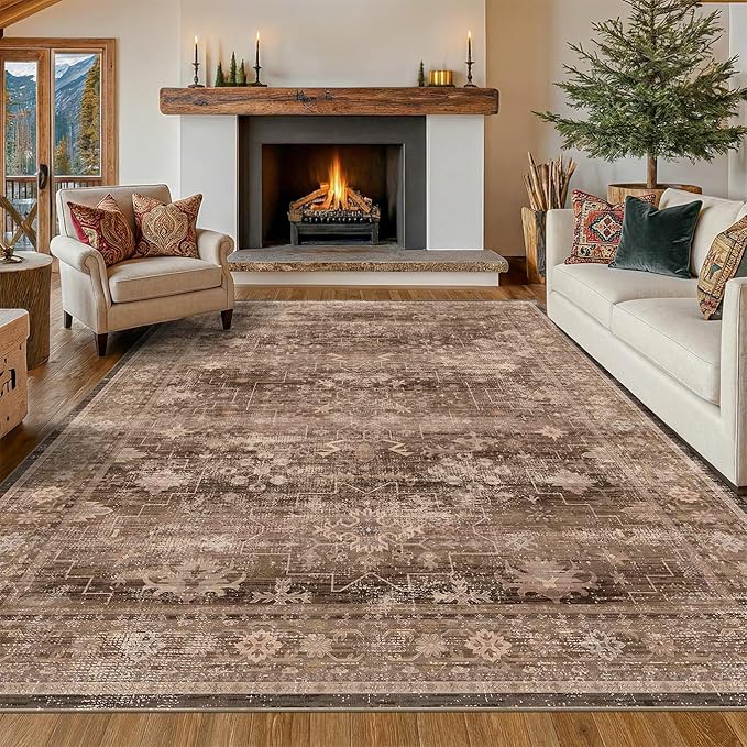 Hazo Haus Boho Taupe Living Room Rug 7x10 -Vintage Traditional Oriental Neutral by HazoHaus