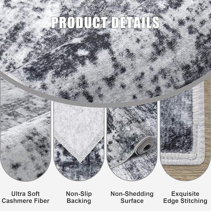 Round Area Rug for Living Room: 6 ft Washable Modern Abstract Soft Thin Rug - Image 6