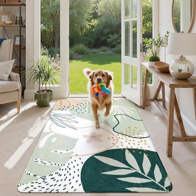 Lahome Green Botanical Print Small Throw Rugs Modern Abstract Non-Slip 3x5 - Image 4